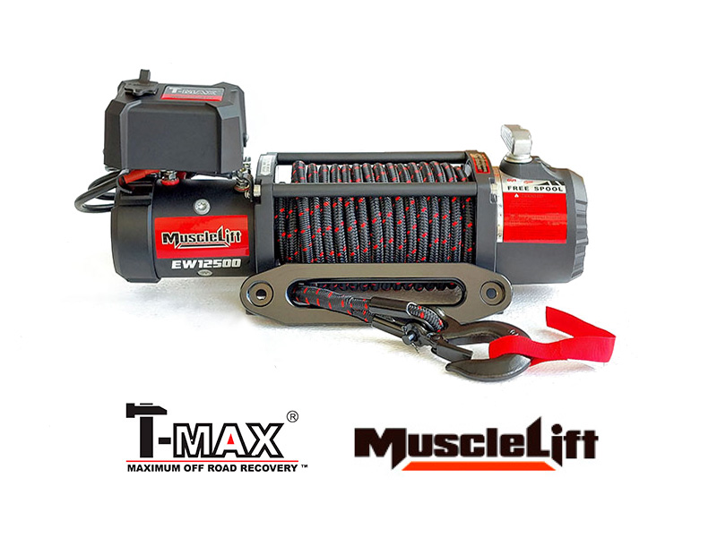 Cabestrante T-MAX Muscle-Lift MW12500 12V de 5665kg cable de plasma enfundado